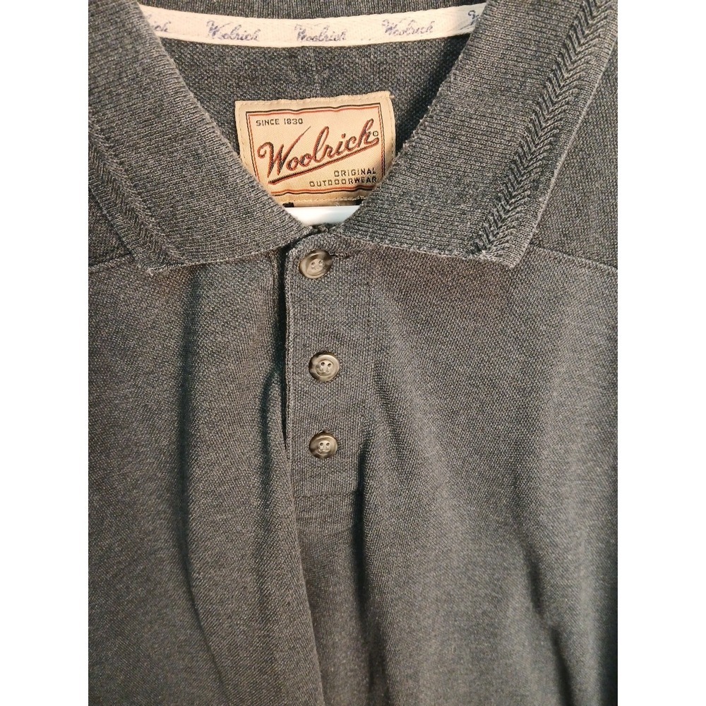 Woolrich Mens Long Sleeve Polo Shirt Dark Gray Classic Fit Large Cotton 90s - Picture 6 of 6